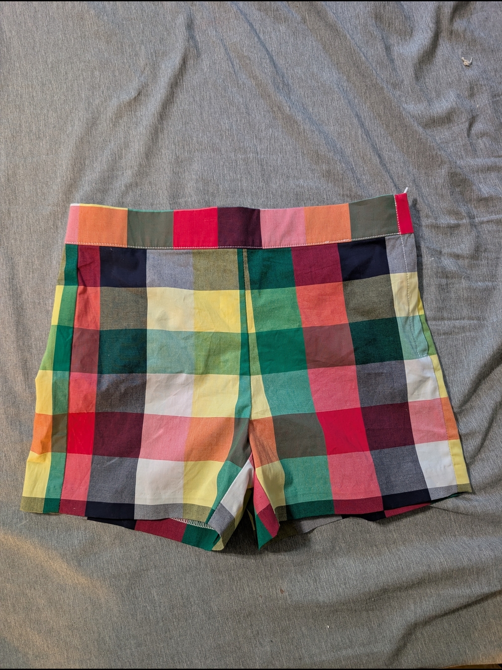 Janie and Jack Multicolor Plaid Shorts in Green, Yellow, Pink, Navy & Cream